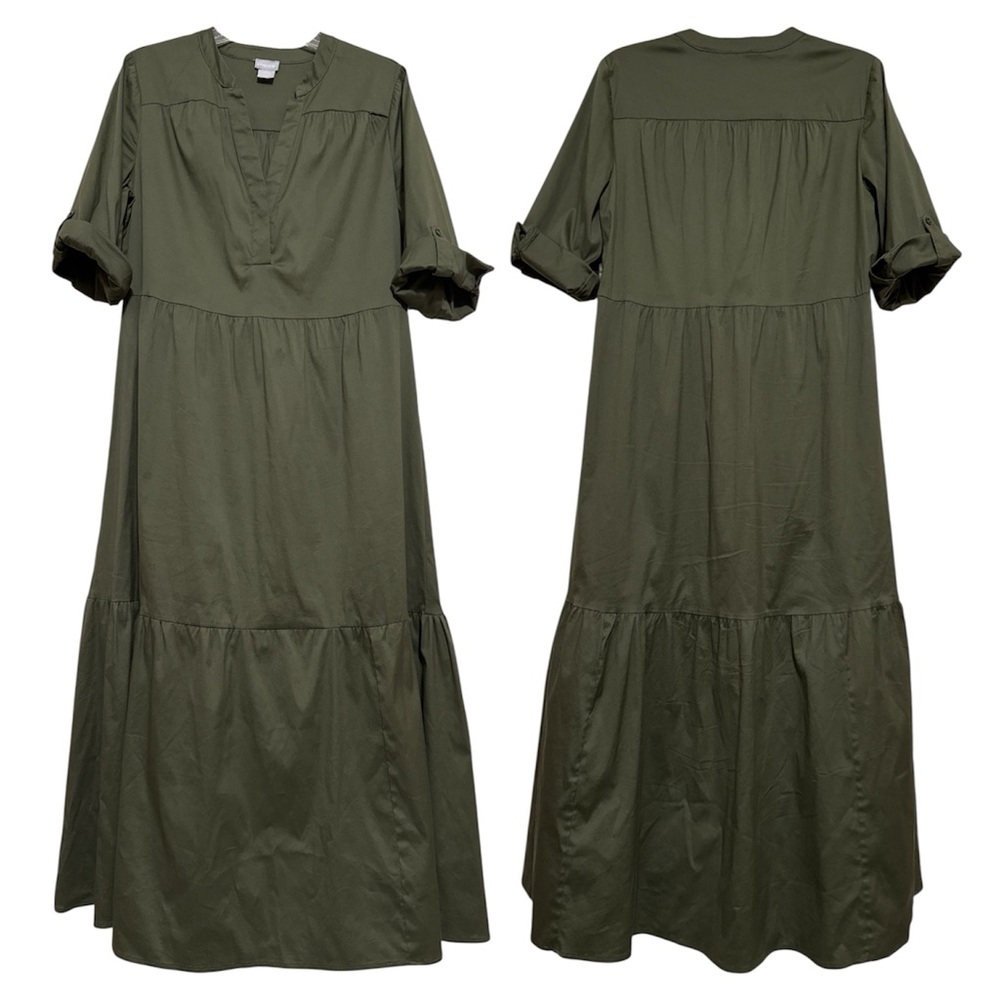 Chico's Tiered Sea Island Maxi Dress Olive Green Size 1 (M/8)